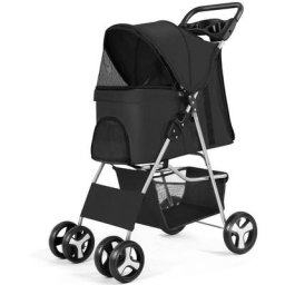 Poussette Buggy Pliable pour Chien 4 Roues Tissu 600D Oxford Imperméable avec Panier de Rangement