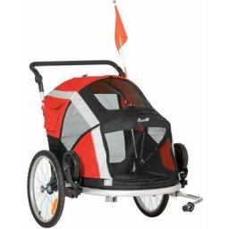 Pawhut - Remorque vélo jogger 2 en 1 pour animaux drapeau roues avants pivotantes réflecteurs et
