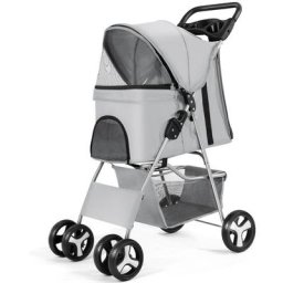 Poussette Buggy Pliable pour Chien 4 Roues Tissu 600D Oxford Imperméable avec Panier de Rangement