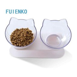 Double Bol de Chat, Gamelle Aliments Antidérapant avec Support en Plastique 29 x 15 x 8 cm Blanc