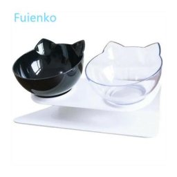 Double gamelle chat chien plastique Gamelle 13.5cmx21.5cm Noir+Blanc Fuienko
