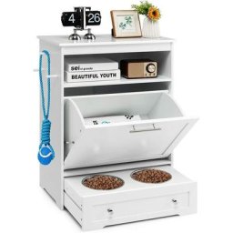 Meuble de Rangement pour Animaux de Compagnie avec 2 Gamelles en Acier Inoxydable, Armoire