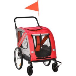 Pawhut - Remorque vélo jogger 2 en 1 pour animaux drapeau roue avant pivotante réflecteurs rouge