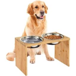 Hofuton Support à Bol pour Chien Grande Taille avec 2 Gamelles INOX 40*22*18cm