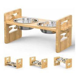 Support Gamelle pour Chien Grande Taille, réglable en hauteur Support Elevé en Bois avec 2 Gamelles