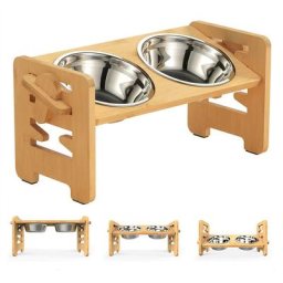 Skecten - Gamelle Surélevée pour Chien, Animaux de Compagnie avec Support Réglable en Bambou pour