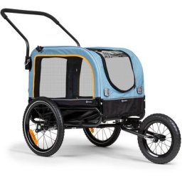 Corgi 2-en-1 remorque pour chien et poussette Oxford 600D tube d'acier fanion d'avertissement - Bleu