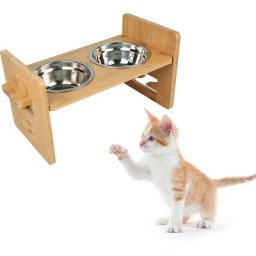 Hofuton Gamelle Chien Surelevee, Porte Gamelle pour Chat et Petit Chien Réglable, Durable Bambou