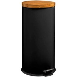 Five Simply Smart - Poubelle 30L en fer et bambou - d. 29 x h. 65 cm - Noir - Livraison gratuite