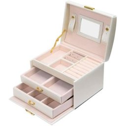 Armoire à bijoux Boîte à bijoux à 3 Couches Coffret à Bijoux Avec Miroirs Simili Cuir , Blanc