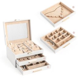 Boîte à Bijoux Coffret à Bijoux 3 Couches, boîte à bijoux Femme pour Bagues Boucles d'oreilles