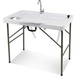 Costway - Table de Camping Pliante avec 2 Éviers Robinet Rotatif à 360° pour Nettoyage de Poisson