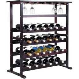 Tagère à Vin Casier à 24 Bouteilles en Bois de Pin Verni Robuste Modulable Rangement pour Verre à