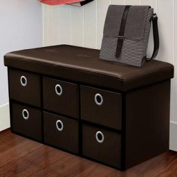 Coffre de rangement Pouf Banc pliant Tabouret 6 tiroirs Eco Cuir foncé