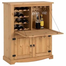 Meuble bar à vin tequila armoire comptoir avec range bouteilles et range verres, bahut de style