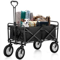 Chariot de Jardin Pliable 4 roues - Remorque de transport à Main extérieur - 2 Porte-boissons - 96L
