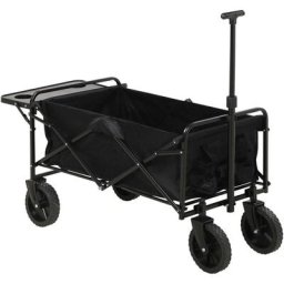 Chariot de jardin pliable 4 roues poignée télescopique réglable rangements noir - Noir