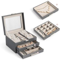 Boîte à Bijoux Coffret à Bijoux 3 Couches, boîte à bijoux Femme pour Bagues Boucles d'oreilles