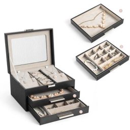 Boîte à Bijoux Coffret à Bijoux 3 Couches, boîte à bijoux Femme pour Bagues Boucles d'oreilles