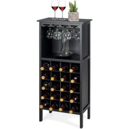 COSTWAY Casier à Vin en Bois Porte-Bouteille avec Cintre en Verre Capacité de 20 Bouteilles idéal