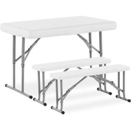Royal Catering - Table Et Bancs Pliants De Jardin Camping Extérieur Transportable 113 cm Blanc