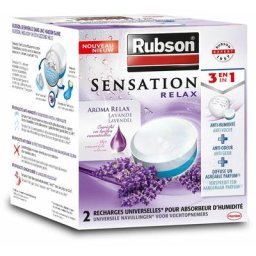 Sensation Relax, 2 Recharges Universelles Parfum Lavande de 300 g pour absorbeur d'humidité,