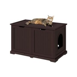 Meuble Litiere pour Chat Maison de Toilette Chat en Bois 95 × 53,5 × 57,5 cm 1 Panneau Amovible 9