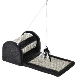 Arbre à chat - grattoir cylindrique et tapis - jeu plume suspendue - sisal peluche courte haute