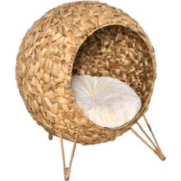 Panier chat lit chat cosy grand confort dim. ø 52 x 58H cm coussin moelleux inclus jacinthe d'eau