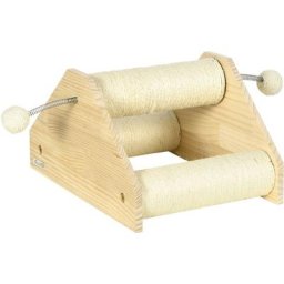 Griffoir chat 3 griffoirs 2 jouets boules à ressort - bois de pin jute naturelle chanvre - Beige