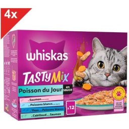 Whiskas - Tasty Mix 48 Sachets fraîcheur en sauce 4 variétés pour chat 85g (4x12)
