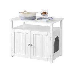 Meuble Litiere pour Chat Maison de Toilette Chat en Bois Blanc 80 × 51 × 66 cm 1 Panneau Amovible 9