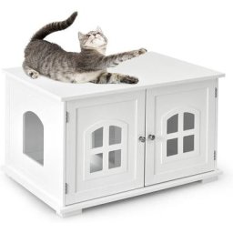 Maison de Toilette pour Chat Enceinte en mdf, Meuble Cache Litiere Chat avec Portes e, Trous