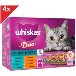 Whiskas - Duo 48 Sachets fraîcheur en gelée 4 variétés pour chat 85g (4x12)