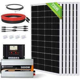 2KW/h Kit complet de panneau solaire 720W 24V avec Onduleur hors reseau 3000W 24V et contrôleur de