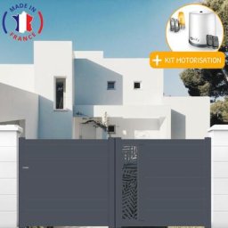 Portail aluminium coulissant découpe laser en kit + Motorisation dimension L.3000 (entre piliers) x