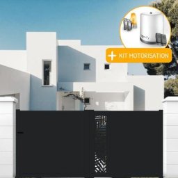Portail aluminium coulissant découpe laser en kit + Motorisation dimension L.3500 (entre piliers) X