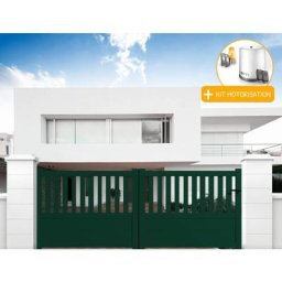 Portail aluminium battant semi-ajouré en kit + Motorisation dimension L.3500 (entre piliers) x
