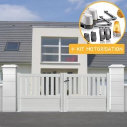 Portail aluminium battant semi-ajouré en kit + Motorisation dimension L.3000 (entre piliers) x