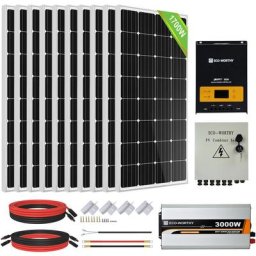 ECO-WORTHY Kit de panneau solaire 1700W 24V avec onduleur solaire a onde sinusoïdale pure 3000W 24V