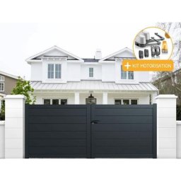Portail aluminium battant plein en kit + Motorisation dimension L.3500 (entre piliers) x H.1700 mm