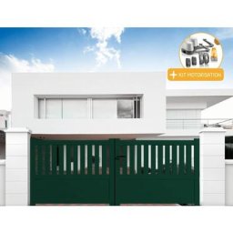 Portail aluminium coulissant semi-ajouré en kit + Motorisation dimension L.3500 (entre piliers) x