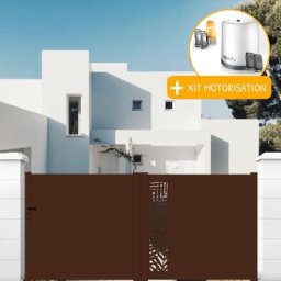 Portail aluminium coulissant découpe laser en kit + Motorisation dimension L.3000 (entre piliers) x