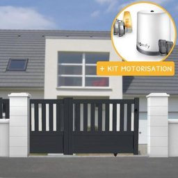 Portail aluminium coulissant semi-ajouré en kit + Motorisation dimension L.3000 (entre piliers) x