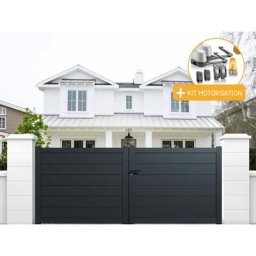 Portail aluminium battant plein en kit + Motorisation dimension L.3000 (entre piliers) x H.1700 mm