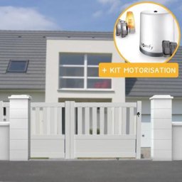Portail aluminium coulissant semi-ajouré en kit + Motorisation dimension L.3500 (entre piliers) x