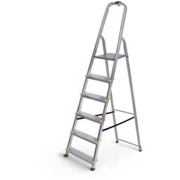 Escabeau 6 marches dura pliable, marchepied léger en aluminium, hauteur plateforme 119cm, pieds