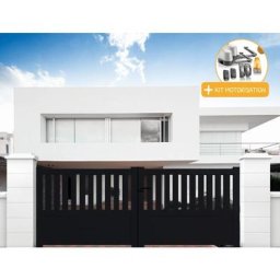 Portail aluminium coulissant semi-ajouré en kit + Motorisation dimension L.3500 (entre piliers) x