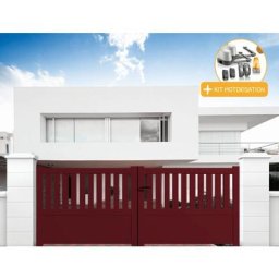Portail aluminium coulissant semi-ajouré en kit + Motorisation dimension L.4000 (entre piliers) X