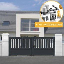 Portail aluminium battant semi-ajouré en kit + Motorisation dimension L.3000 (entre piliers) x